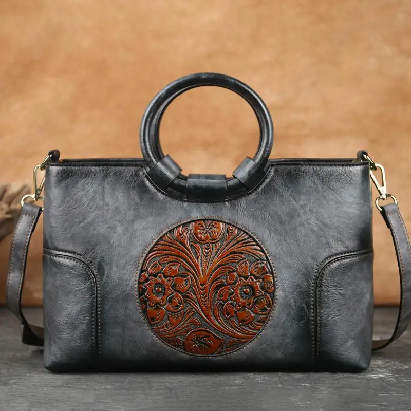 VintageBloom Leather Shoulder Bag