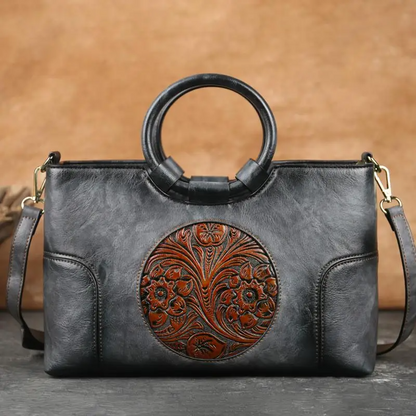 Gray Vintage Leather Shoulder Bag for Women - Handmade Handbag - skyjackerz