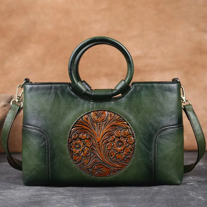 Green Vintage Leather Shoulder Bag for Women - Handmade Handbag - skyjackerz