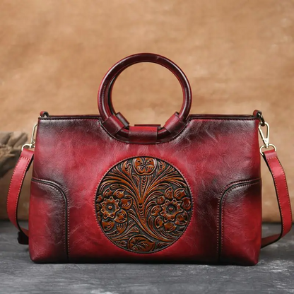Red Vintage Leather Shoulder Bag for Women - Handmade Handbag - skyjackerz