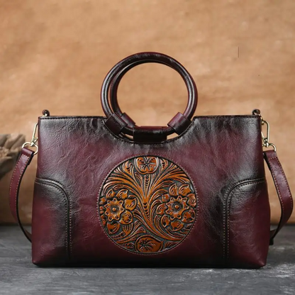 Dark Red Vintage Leather Shoulder Bag for Women - Handmade Handbag - skyjackerz