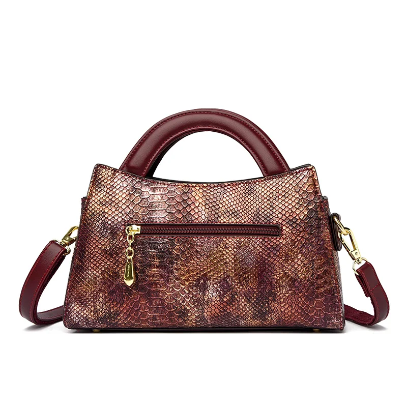 Gold Women's Leather Handbag - Crocodile Pattern Shoulder Bag - skyjackerz