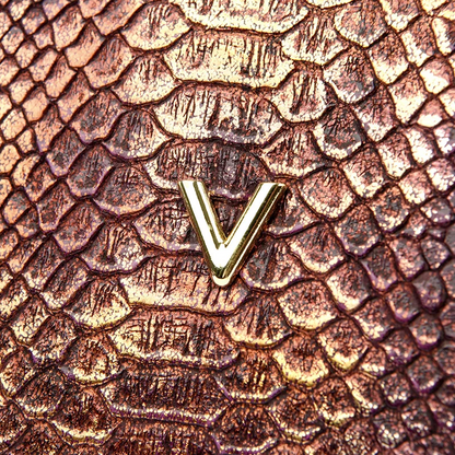 Gold Women's Leather Handbag - Crocodile Pattern Shoulder Bag - skyjackerz