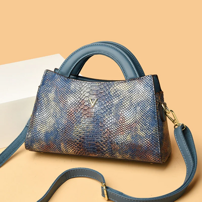 Blue Women's Leather Handbag - Crocodile Pattern Shoulder Bag - skyjackerz