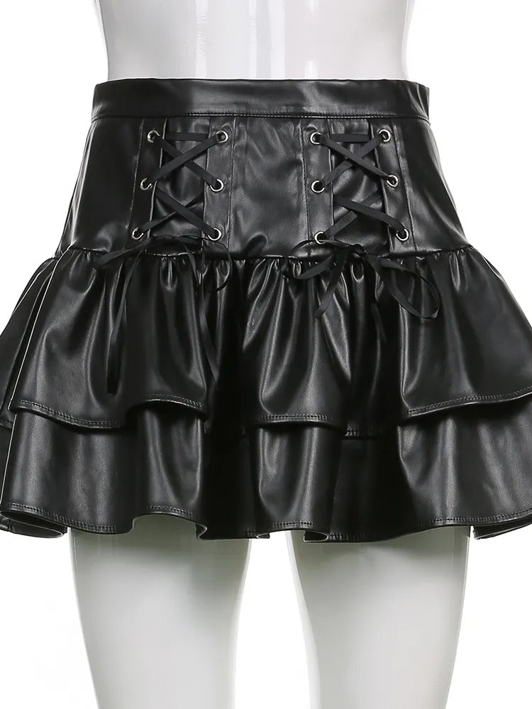 Women Leather Gothic Mini Skirt - skyjackerz