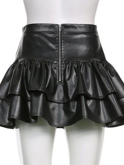 Women Leather Gothic Mini Skirt - skyjackerz