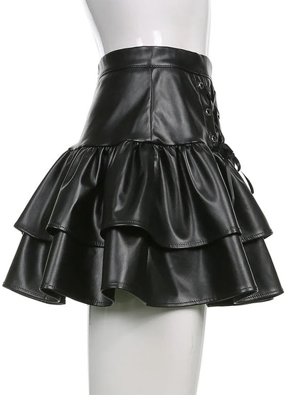 Women Leather Gothic Mini Skirt - skyjackerz