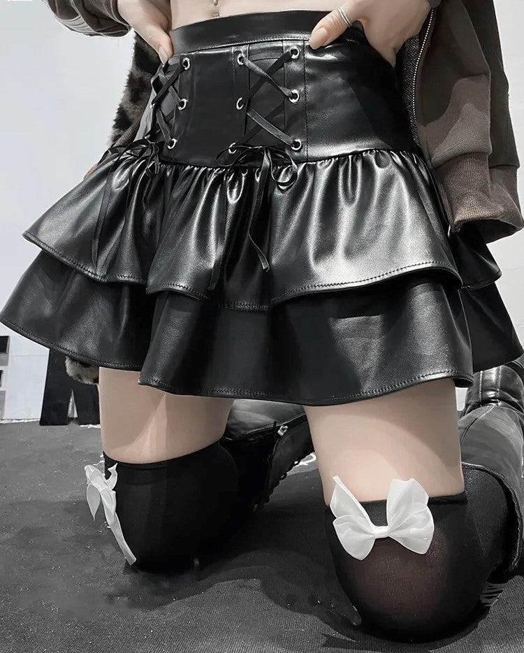 Women Leather Gothic Mini Skirt - skyjackerz