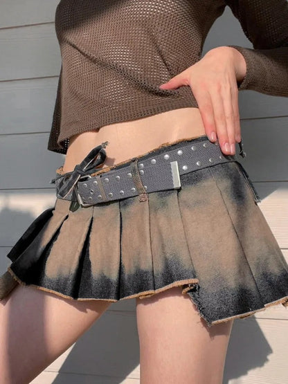 Women Leather Drawstring Pleated Skirt - skyjackerz