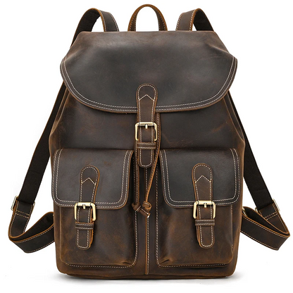 Coffee RusticRidge Leather Backpack - skyjackerz