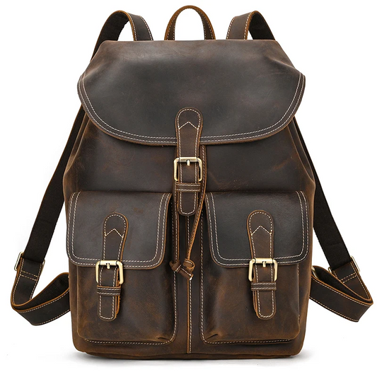 Coffee RusticRidge Leather Backpack - skyjackerz