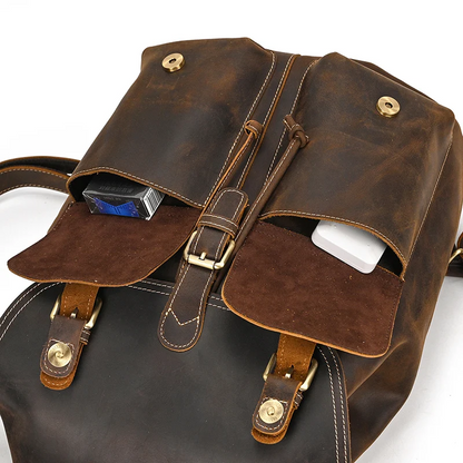 Coffee RusticRidge Leather Backpack - skyjackerz