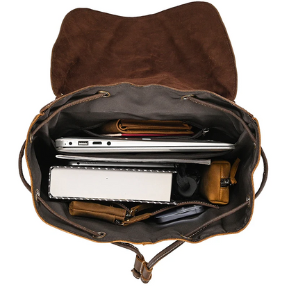 Coffee RusticRidge Leather Backpack - skyjackerz