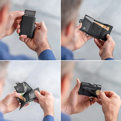 Black QuickFlip Leather Card Wallet - skyjackerz