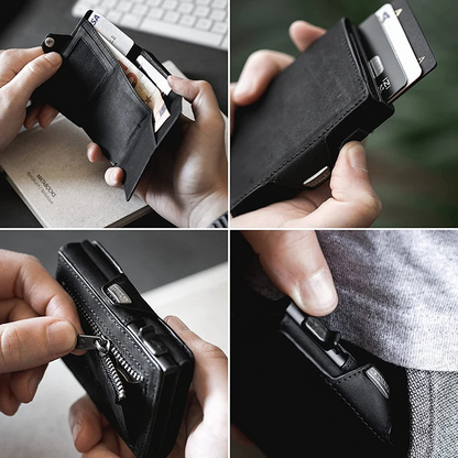 Black QuickFlip Leather Card Wallet - skyjackerz