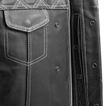 Black / Small Downside Men's Club Style Leather Vest - skyjackerz