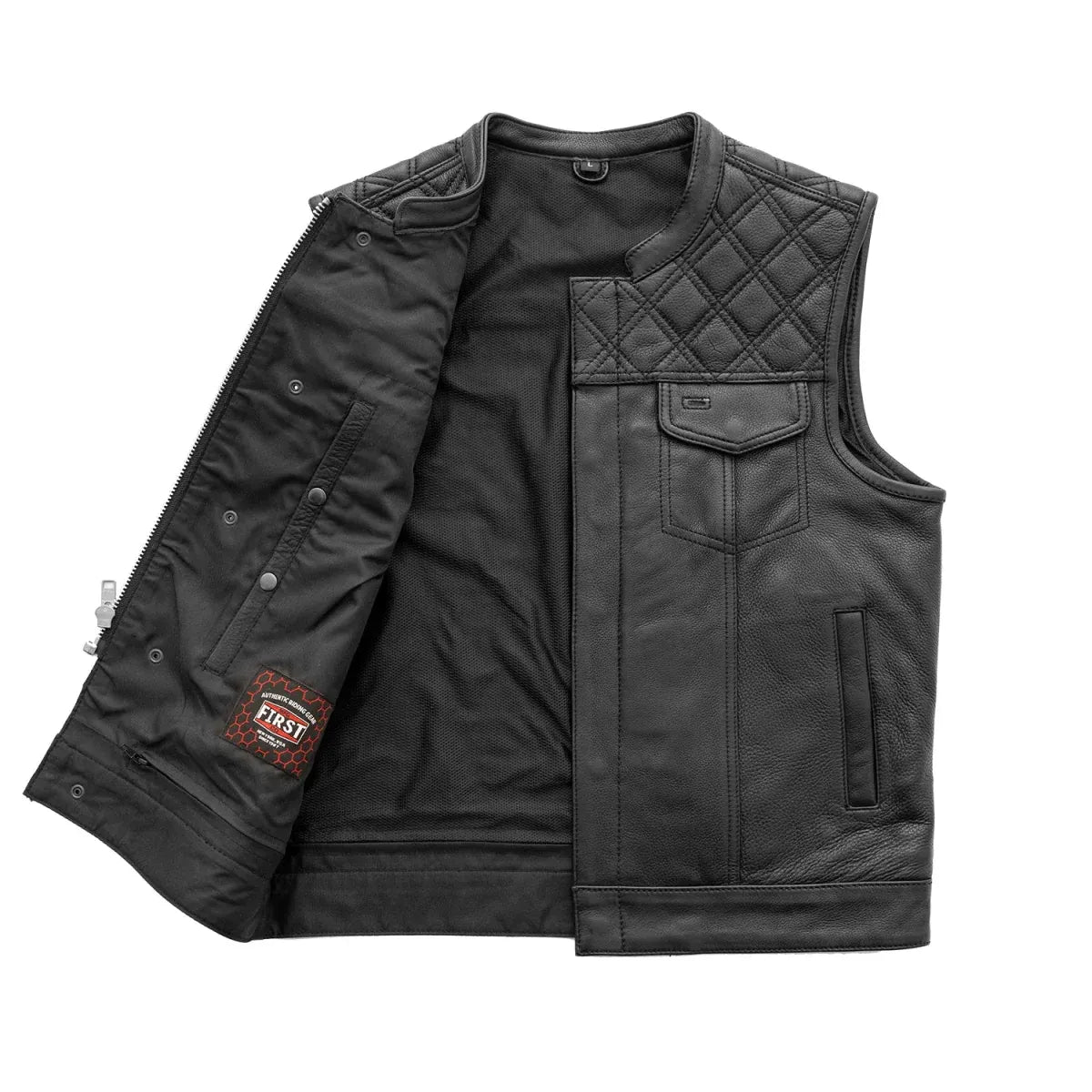 Black / Small Downside Men's Club Style Leather Vest - skyjackerz