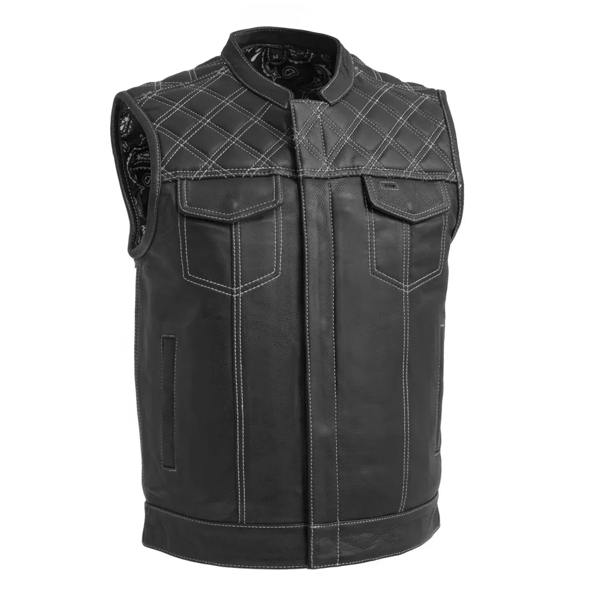 Black - White / Small Downside Men's Club Style Leather Vest - skyjackerz