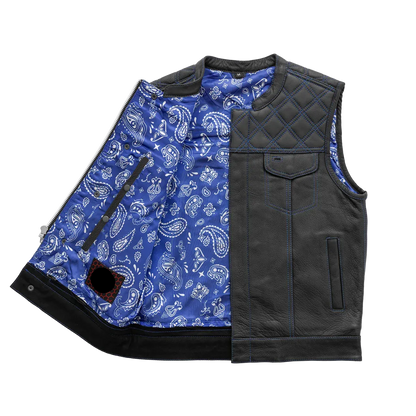 Black / Small Downside Men's Club Style Leather Vest - skyjackerz