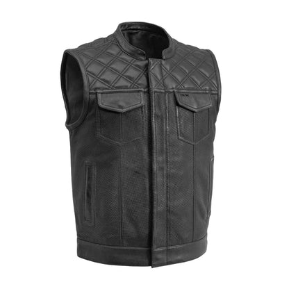 Black / Small Downside - Men's Perforated Club Style Leather Vest - skyjackerz