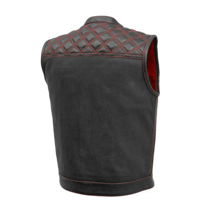 Black / Small Downside - Men's Perforated Club Style Leather Vest - skyjackerz