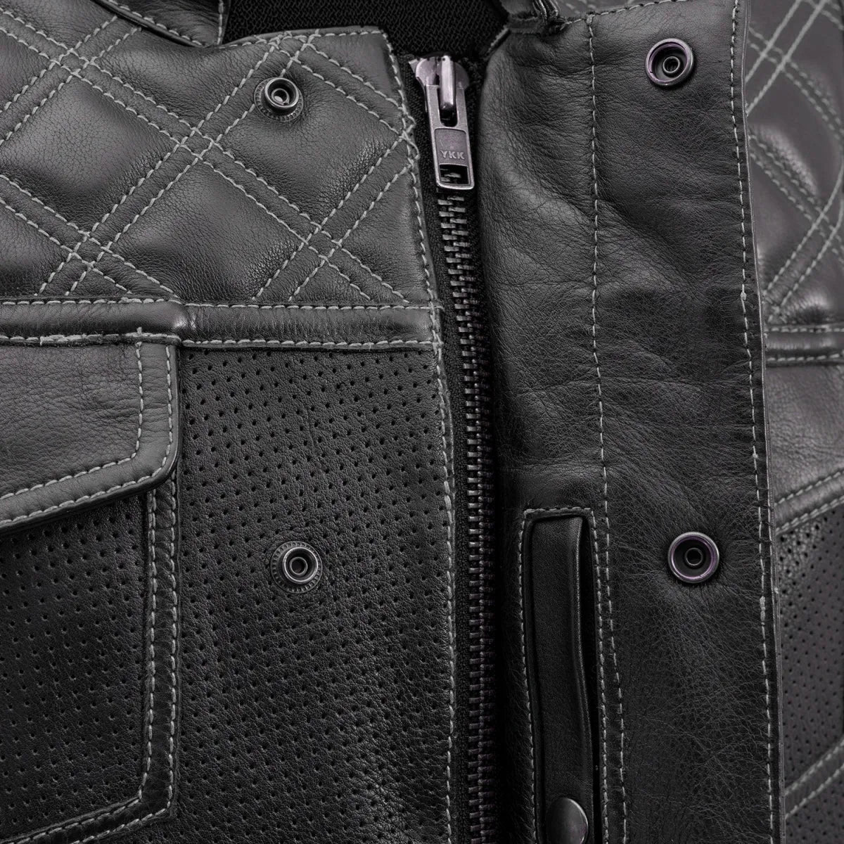 Black / Small Downside - Men's Perforated Club Style Leather Vest - skyjackerz