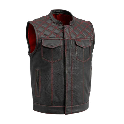 Red / Small Downside - Men's Perforated Club Style Leather Vest - skyjackerz