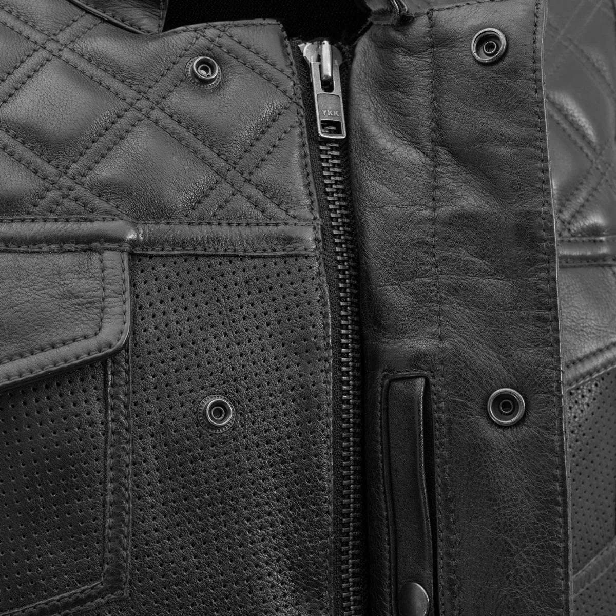 Black / Small Downside - Men's Perforated Club Style Leather Vest - skyjackerz