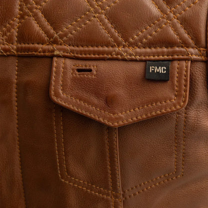 Cognac / Small DUST DEVIL - Men's Club Style Leather Vest - skyjackerz
