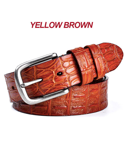 Black / 95 cm Men's Designer Belt with Crocodile Pattern - skyjackerz