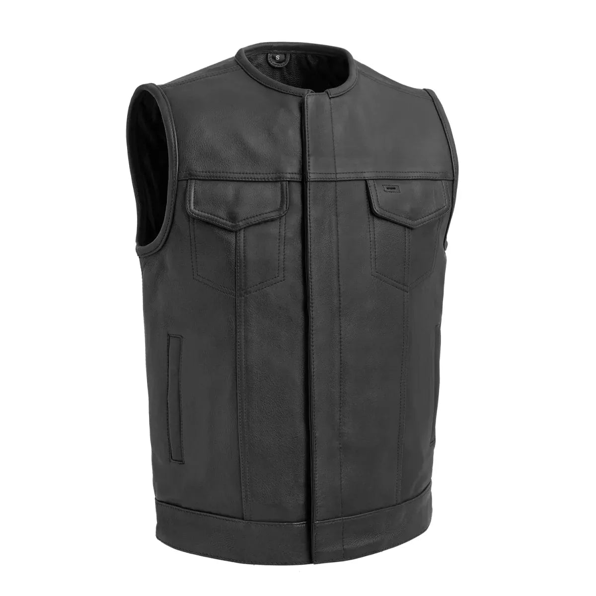 Black / Small Highside Men's Motorcycle Leather Vest - skyjackerz