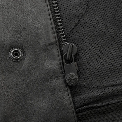 Black / Small Kent Men's Motorcycle Leather Vest with Sweatshirt - skyjackerz