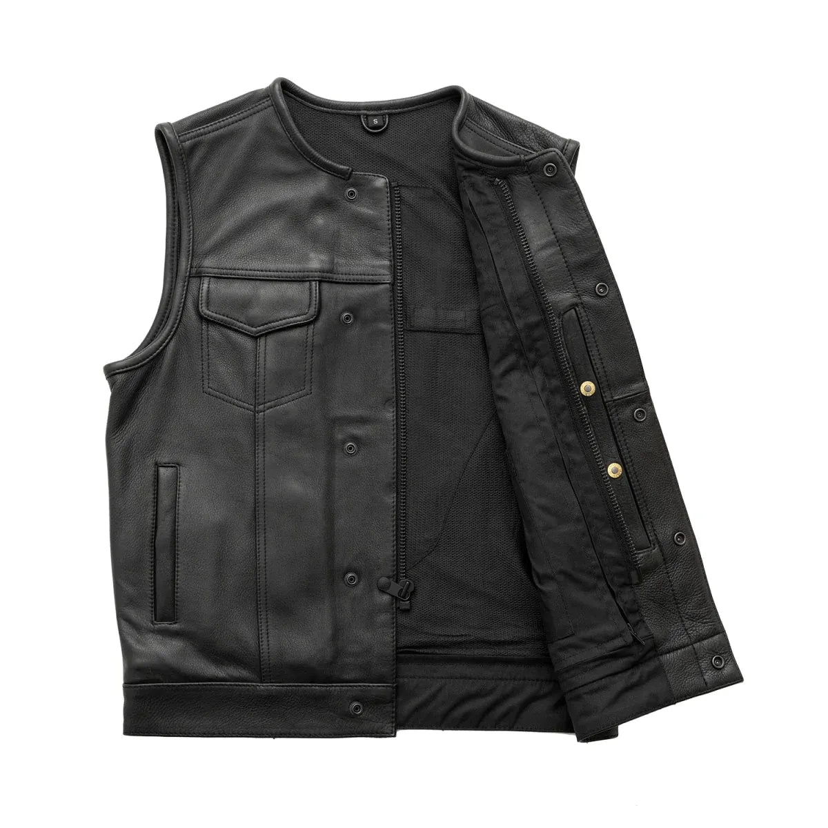 Black / Small Highside Men's Motorcycle Leather Vest - skyjackerz