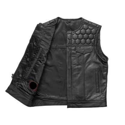 White / Small Hornet Men's Club Style Leather Vest - skyjackerz