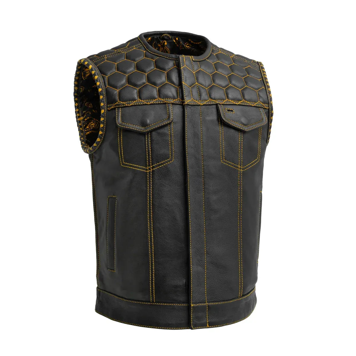 Gold / Small Hornet Men's Club Style Leather Vest - skyjackerz