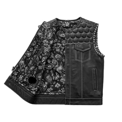 White / Small Hornet Men's Club Style Leather Vest - skyjackerz