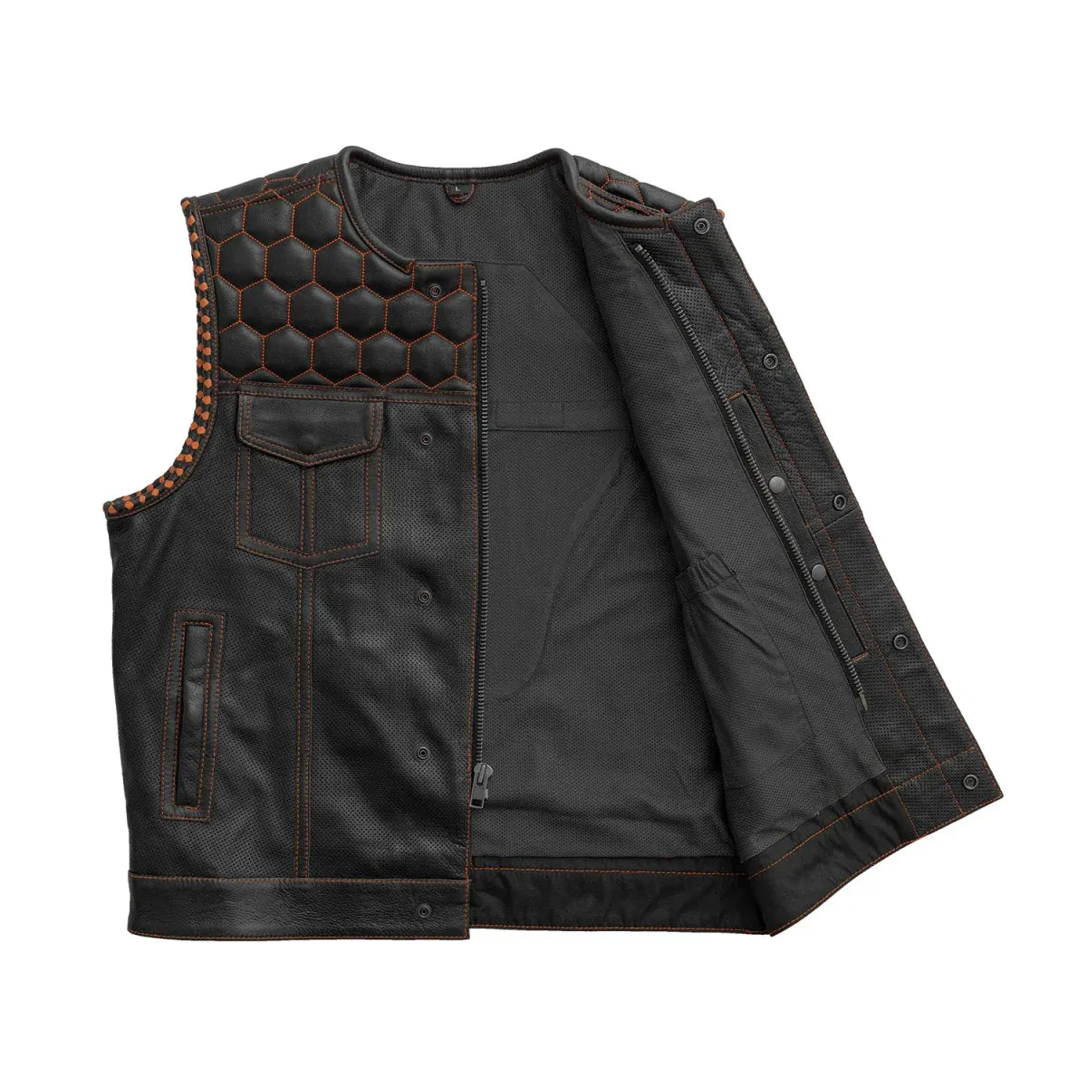 Black - White / Small Hornet Perforated - Men's Club Style Leather Vest - skyjackerz