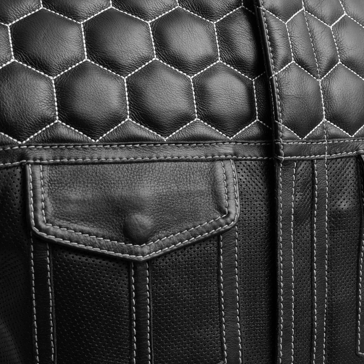 Black - White / Small Hornet Perforated - Men's Club Style Leather Vest - skyjackerz