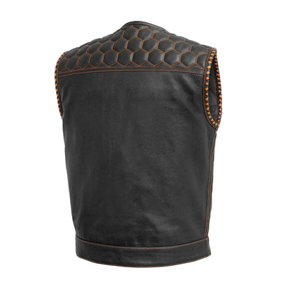 Black - White / Small Hornet Perforated - Men's Club Style Leather Vest - skyjackerz