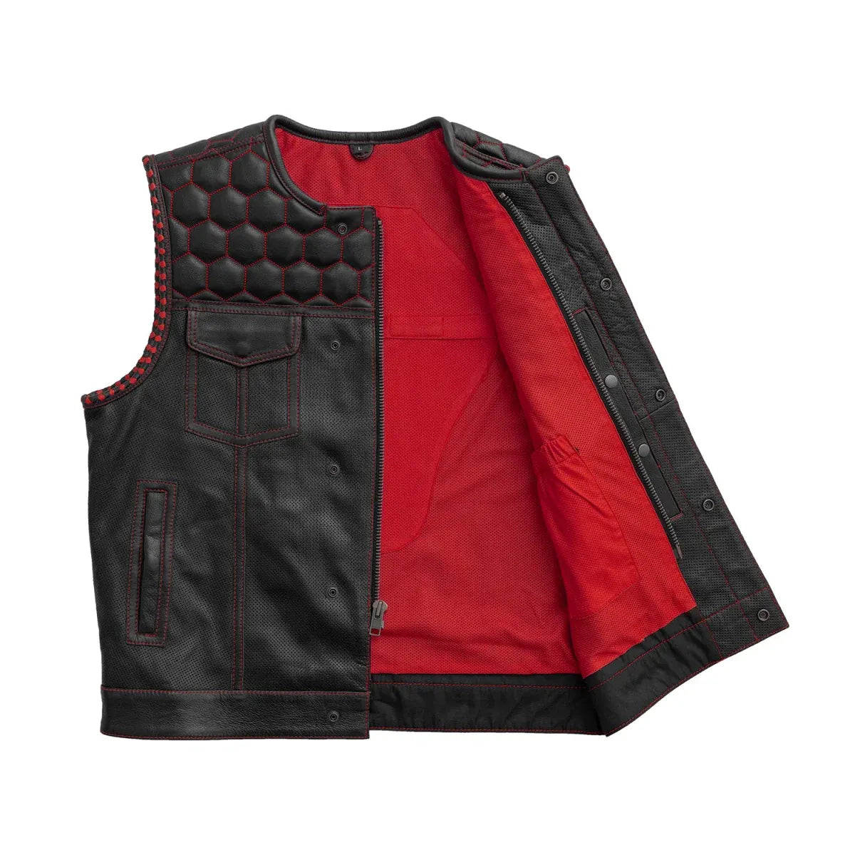 Black - White / Small Hornet Perforated - Men's Club Style Leather Vest - skyjackerz