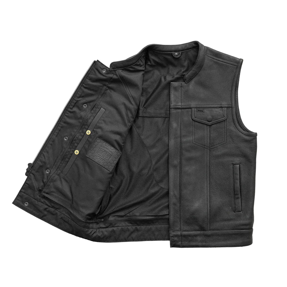 Black / Small Hotshot Men's Motorcycle Leather Vest - skyjackerz