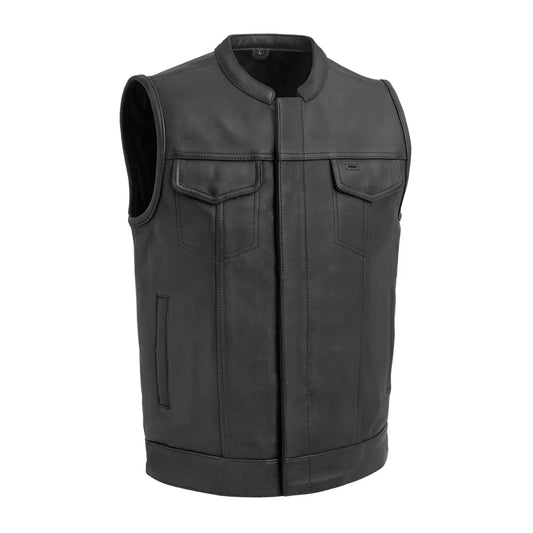 Black / Small Hotshot Men's Motorcycle Leather Vest - skyjackerz