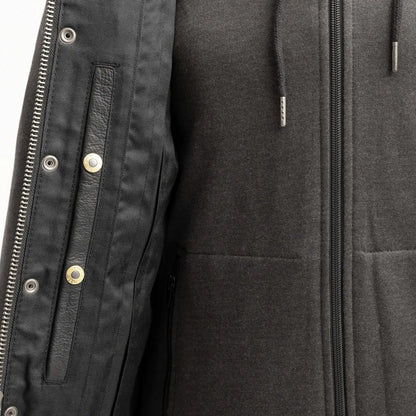 Black / Small Kent Men's Motorcycle Leather Vest with Sweatshirt - skyjackerz