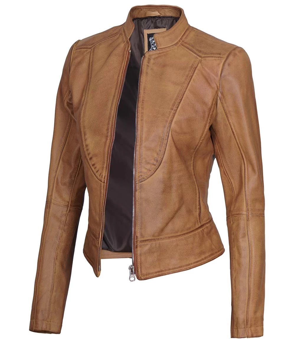 X Small Women Camel Racer Jacket - skyjackerz