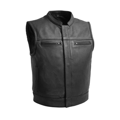 Black / Small Lowside - Men's Platinum Leather Motorcycle Vest - skyjackerz