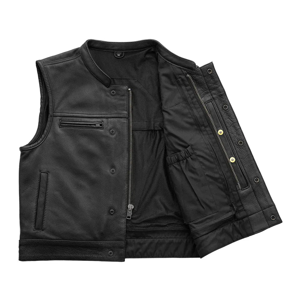 Black / Small Lowside - Men's Platinum Leather Motorcycle Vest - skyjackerz