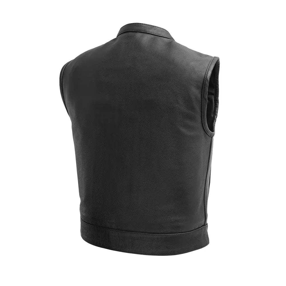 Black / Small Lowside - Men's Platinum Leather Motorcycle Vest - skyjackerz