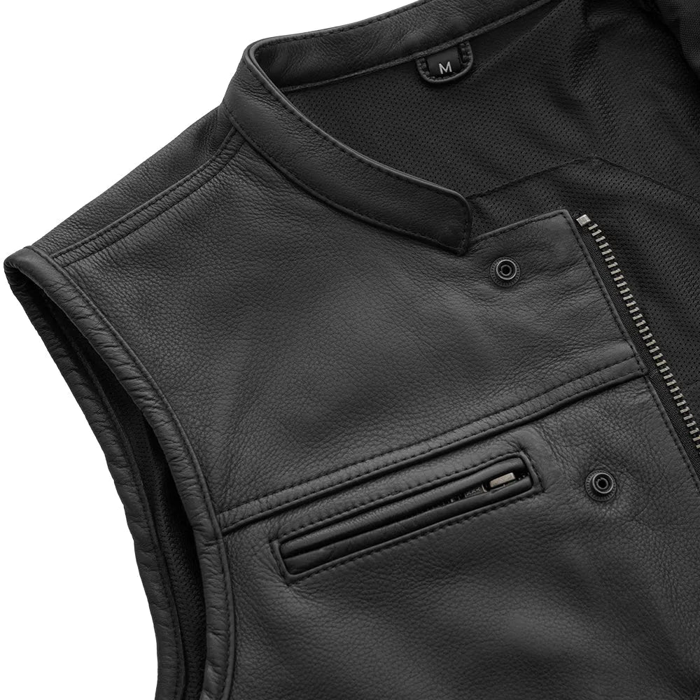 Black / Small Lowside - Men's Platinum Leather Motorcycle Vest - skyjackerz