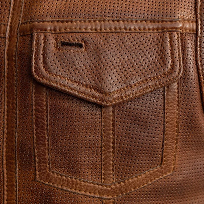 Red / Small Lowside Men's Perforated Motorcycle Leather Vest - skyjackerz