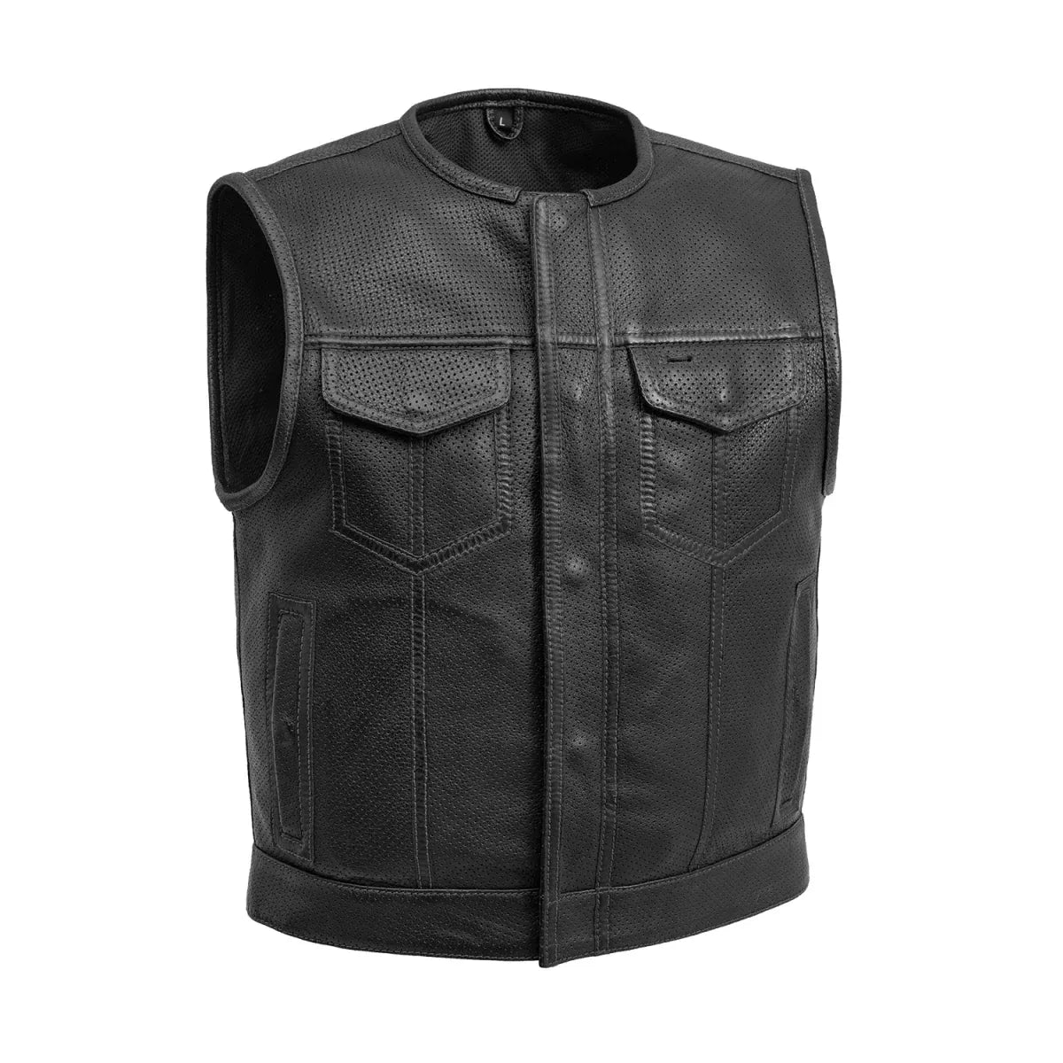 Black / Small Lowside Men's Perforated Motorcycle Leather Vest - skyjackerz